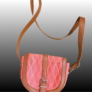 Cato Brand Small Peach Coral Boho Adjustable Leather Strap Crossbody Purse Bag